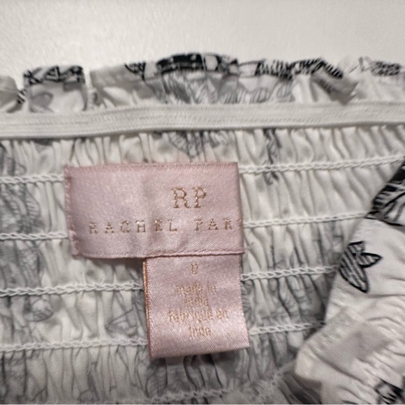 RACHEL PARCELL black and white romantic floral smocked puff sleeve top size 0 - Picture 5 of 5